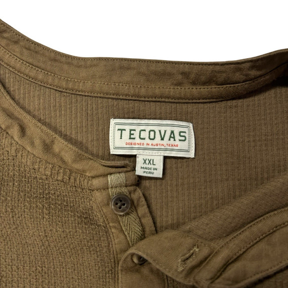 Tecovas Men's Shirt 2XL Brown Waffle Weave Henley Thermal‎ Western Pima Cotton - Picture 5 of 8